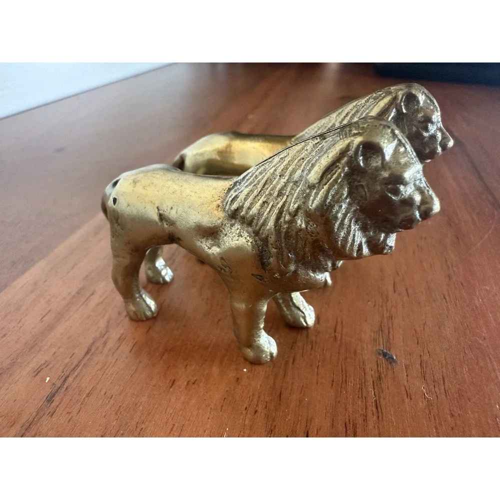 Pair Of Vintage Brass Lion Statue Figurines 2.5